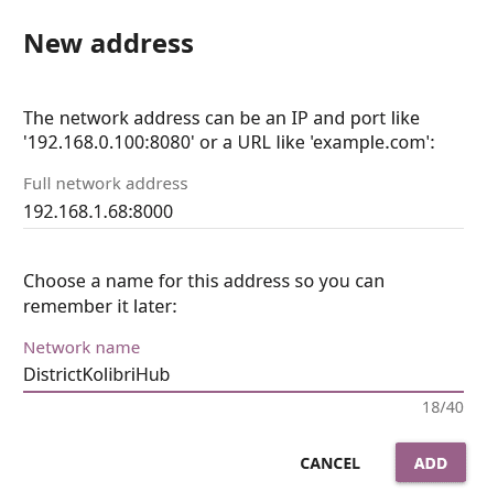 Add the network address of the device manually.