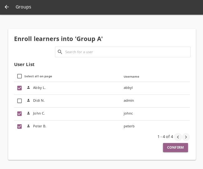 Open Coach > Plan page and navigate to Groups tab to view and manage learners and groups.