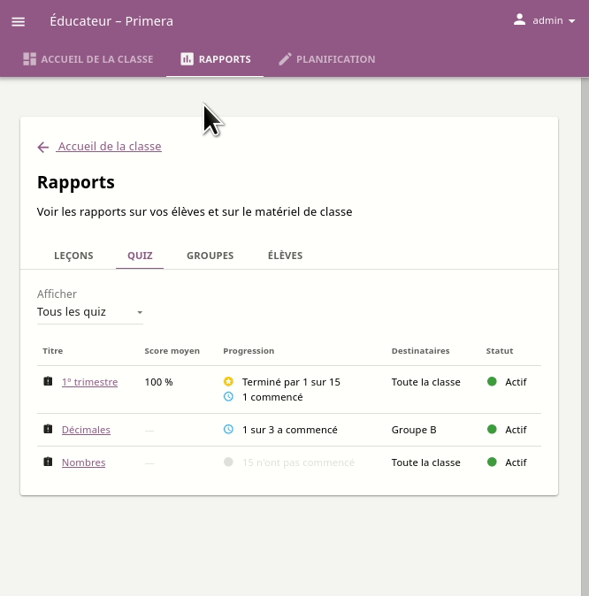 Open the Reports tab to track detailed learner progress