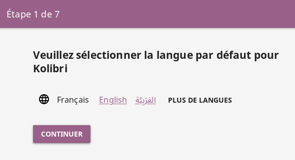 Step 1 of 7 with language options.